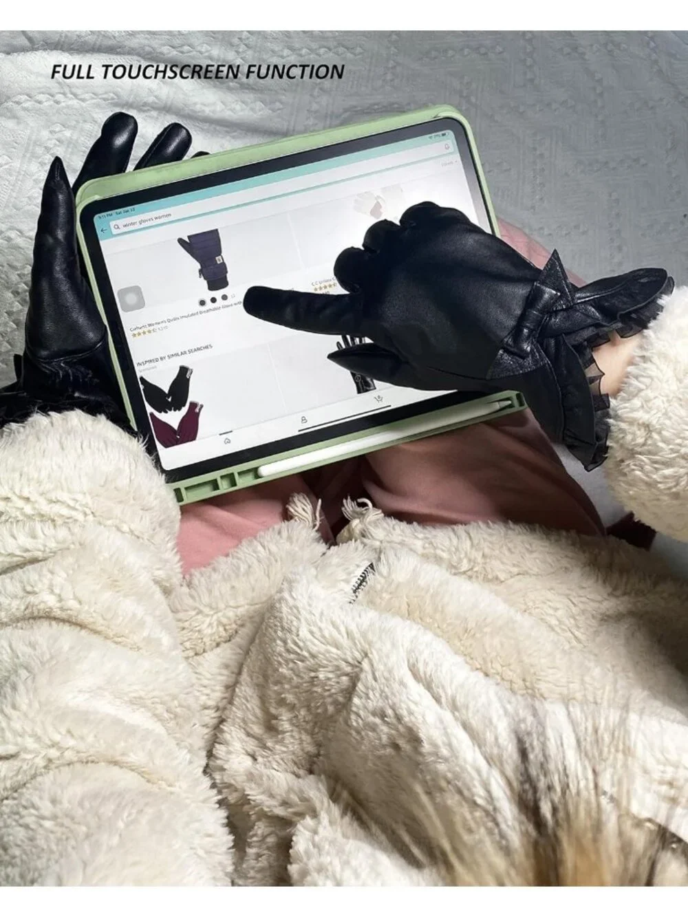 Cozy Sheepskin Leather Winter Gloves for Women, Cashmere Lined, Touchscreen
